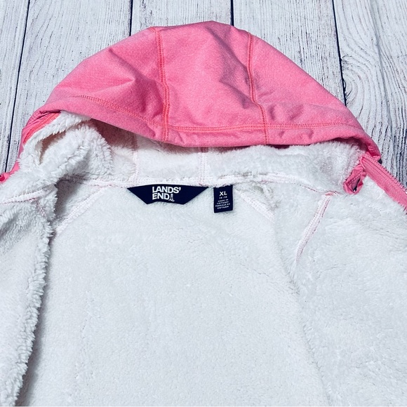 Lands End Salmon Hooded Fleece Jacket Full Zip Size XL - Picture 4 of 9